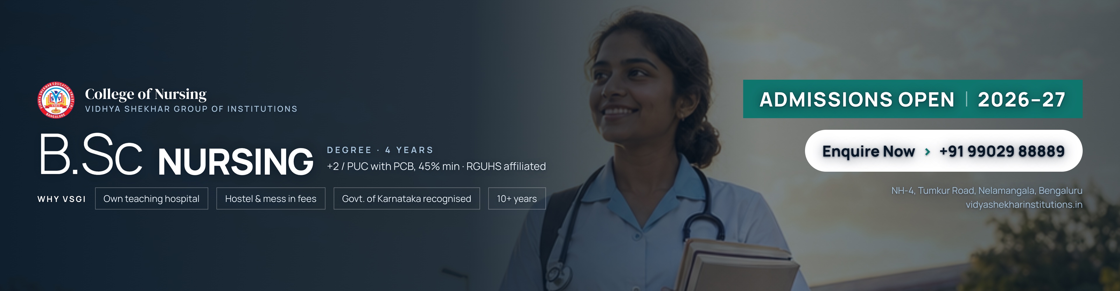 B.Sc Nursing Admissions Open 2026 — Vidhya Shekhar College of Nursing, Nelamangala