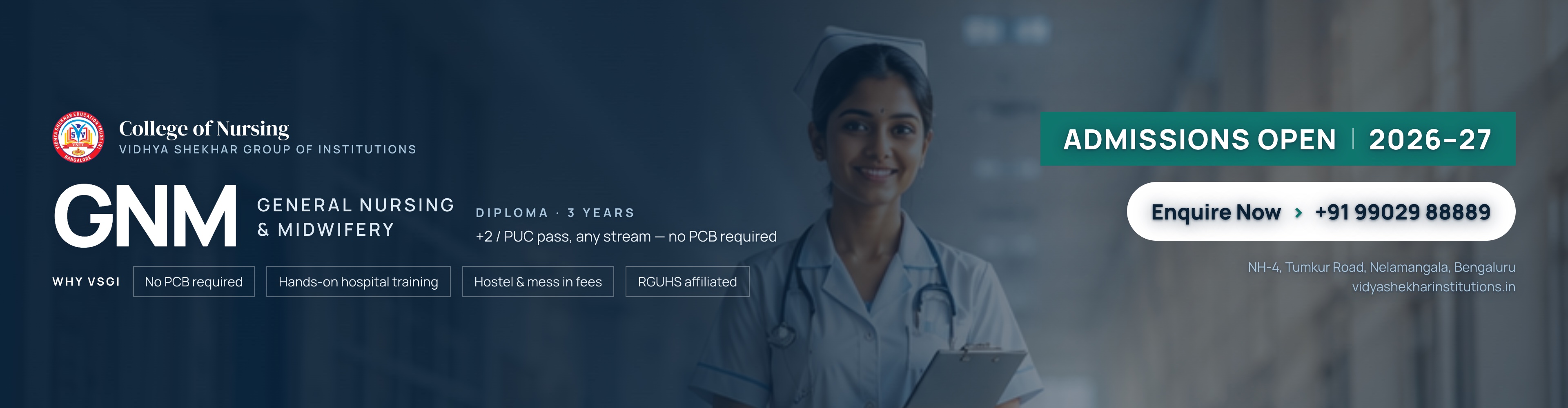 GNM Nursing Admissions Open 2026 — Vidhya Shekhar, Nelamangala