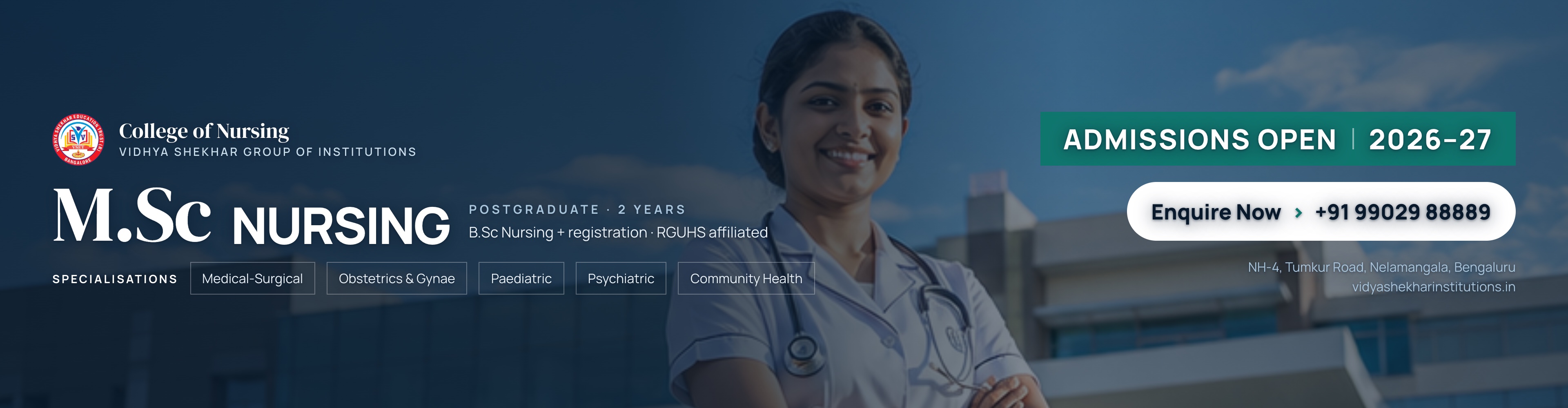 M.Sc Nursing Admissions Open 2026 — Vidhya Shekhar, Nelamangala