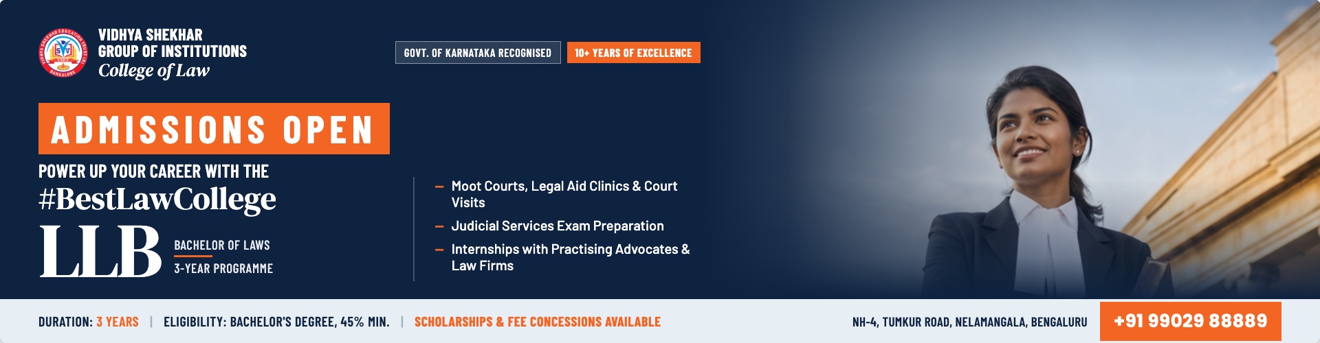LLB Admissions Open 2026 — Vidhya Shekhar College of Law, Nelamangala